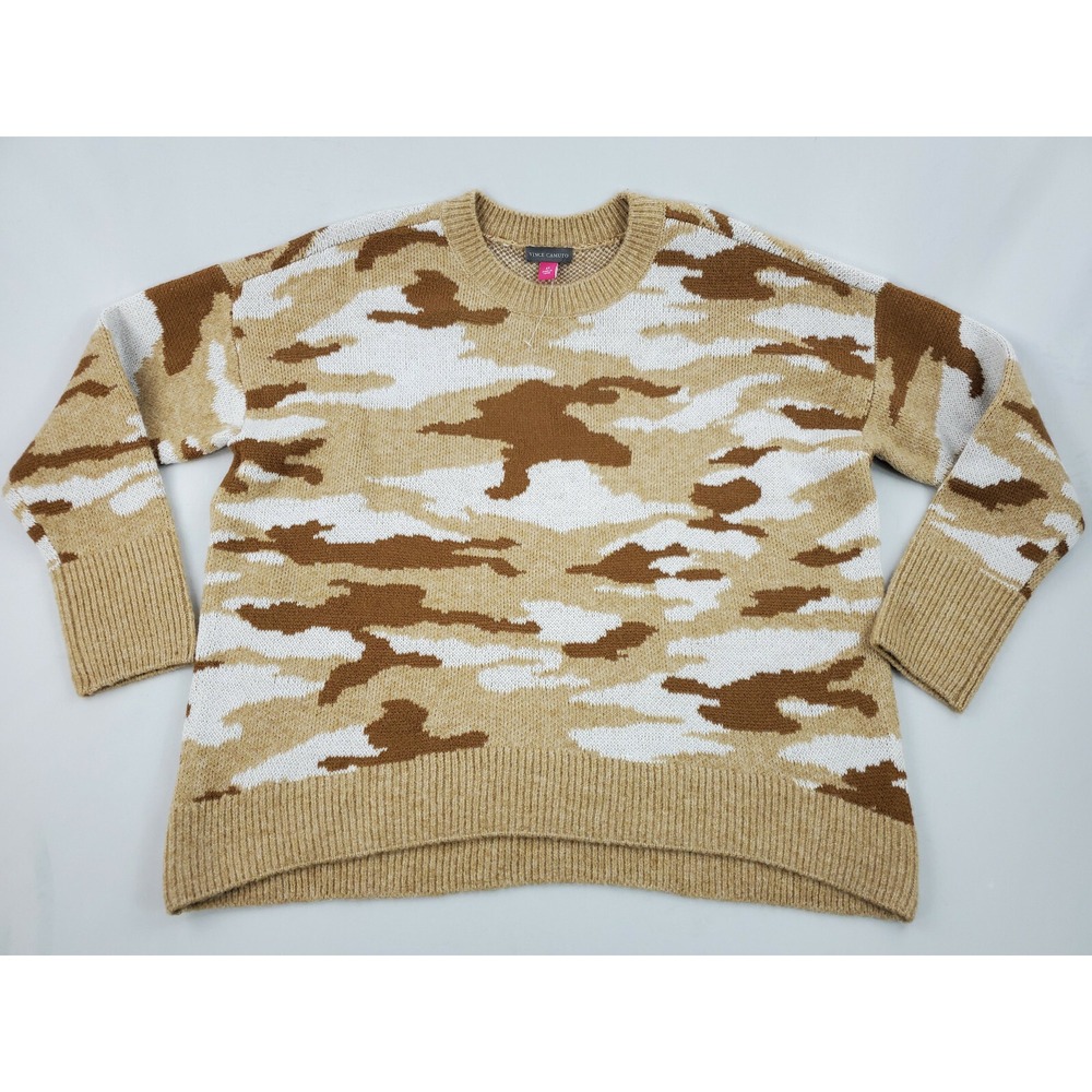 Vince Camuto Womens Beige Camo Pullover Sweater Crew Neck XS New $79